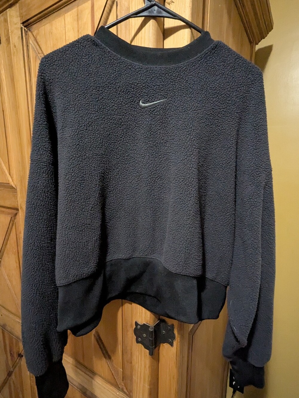 Nike Women's Black Sherpa Crew Sweatshirt with Swoosh